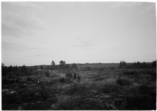 Kylän rakennukset ovat poltetut. Elokuu 1943.